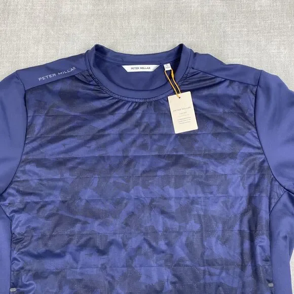 Peter Millar Pullover Mens Large Navy Crown Sport Quilted Performance Golf Shirt